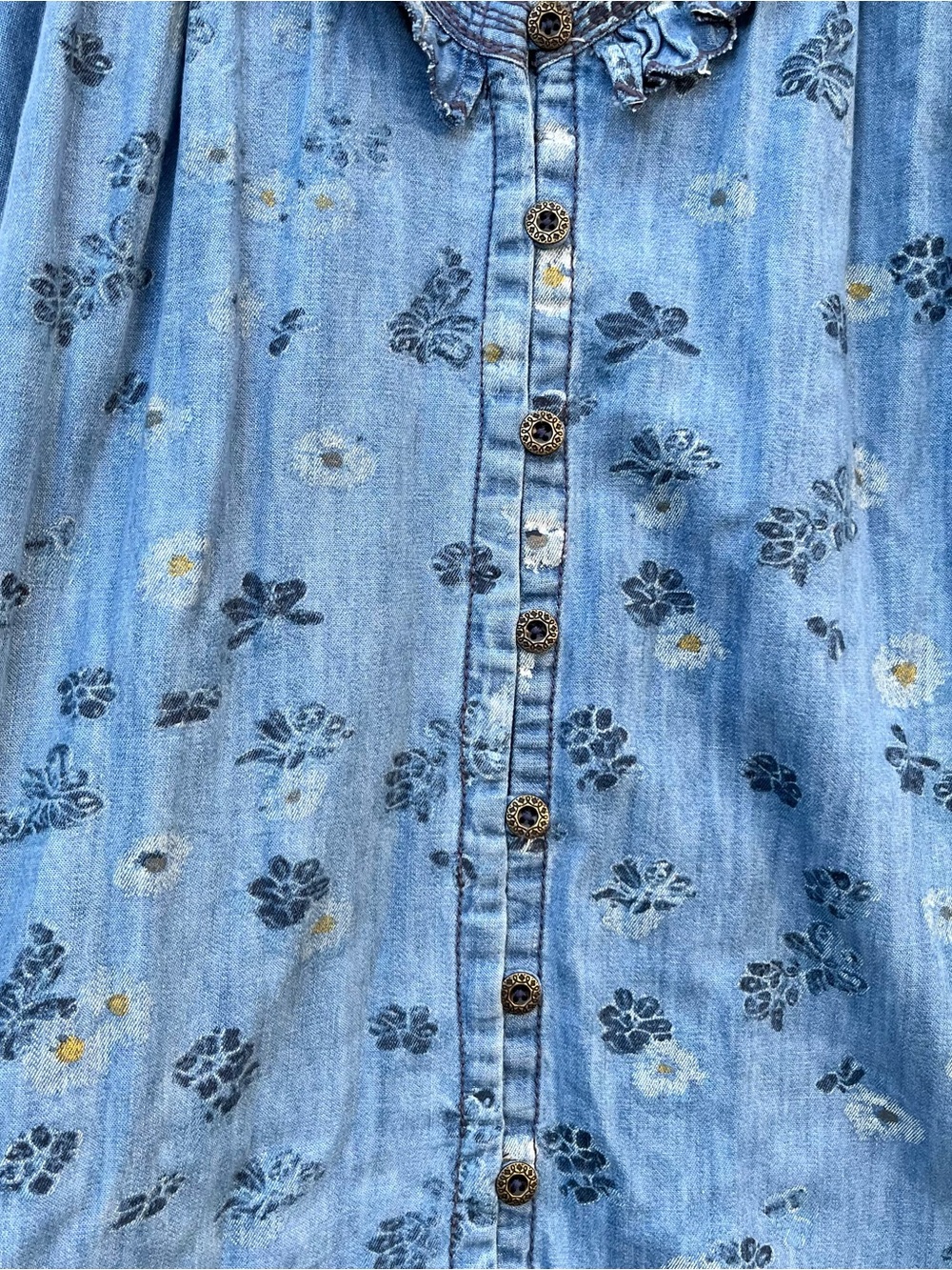 ANTHROPOLOGIE | PILCRO FLORAL PUFF SLEEVE RUFFLED V-NECK SWING MINI DRESS LARGE - Picture 4 of 8